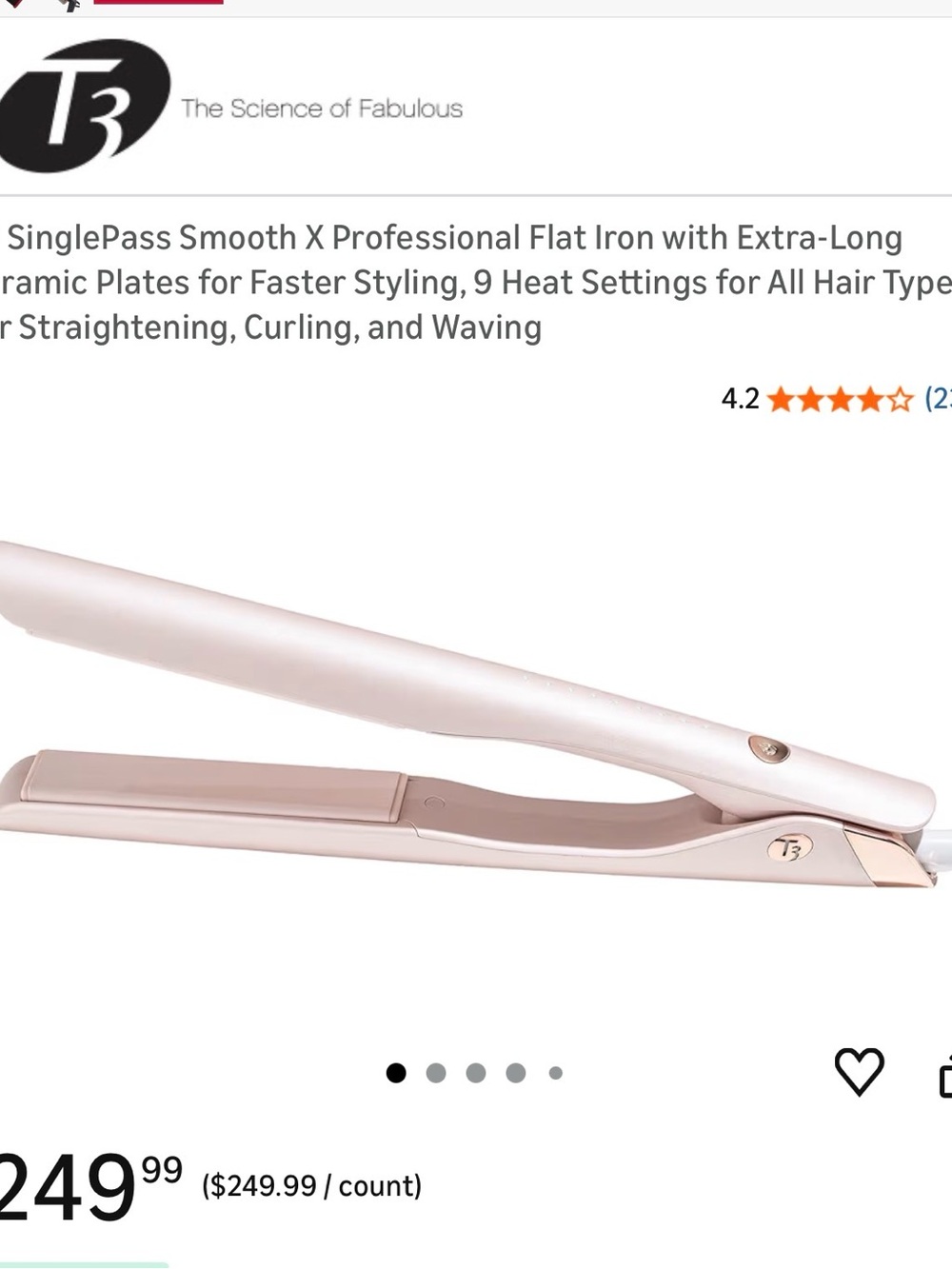 T3 SinglePass Smooth X Flat Iron - Baby Pink with Rose Gold Accents